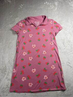 Strawberry Shortcake Girls Pink Novelty Print Polo Short Sleeve Mini Dress XL